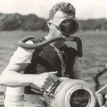 [Robert W. Dietz in scuba gear with underwater camera in Japan]