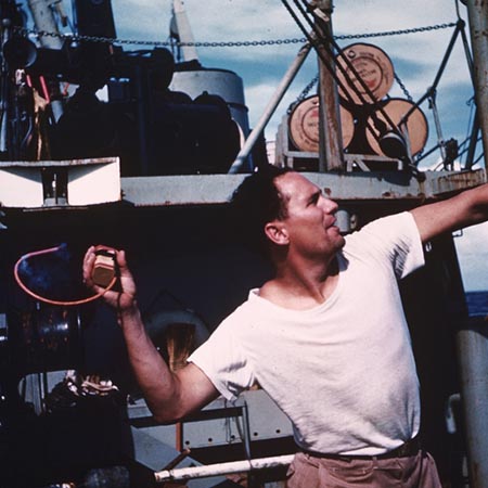 Edwin Hamilton tossing TNT from deck of R/V Horizon