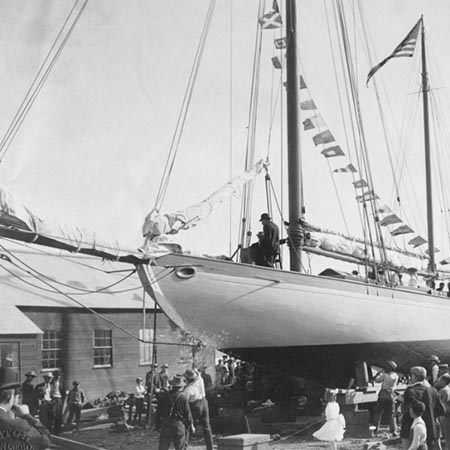 Launching the Alexander Agassiz of the Marine Biological Association of San Diego, precursor to Scripps Institution of Oceanography. August 1907