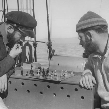 [Two men play chess aboard R/V E.W. Scripps]
